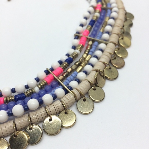 3/$30 HOT PINK BLUE SEQUIN BEAD COIN BIB STATEMENT BOHO TRIBAL NECKLACE COLORFUL - Picture 9 of 16